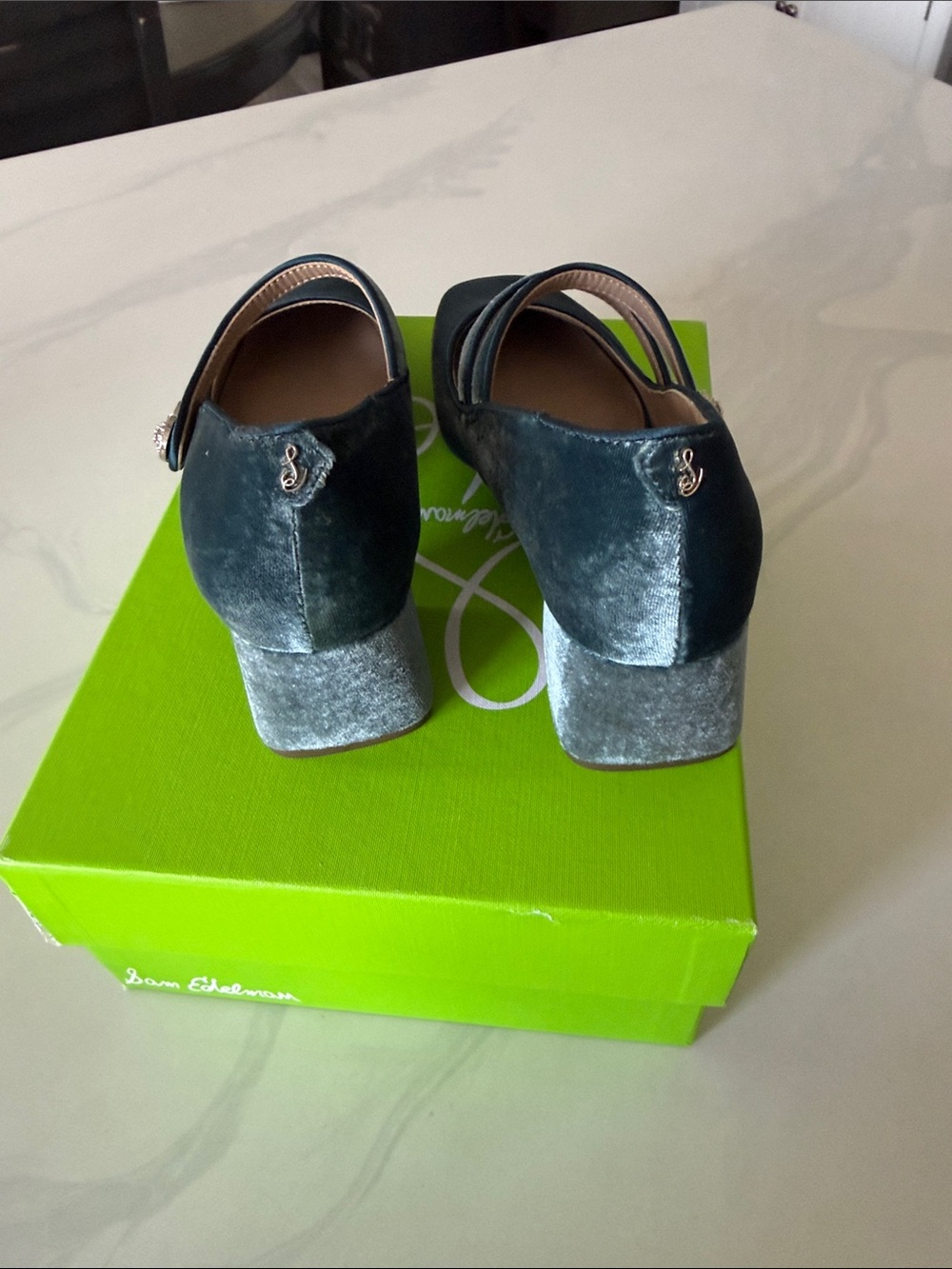 Sam Edelman Velvet Mary Jane Pumps in Teal Blue - Picture 3 of 6